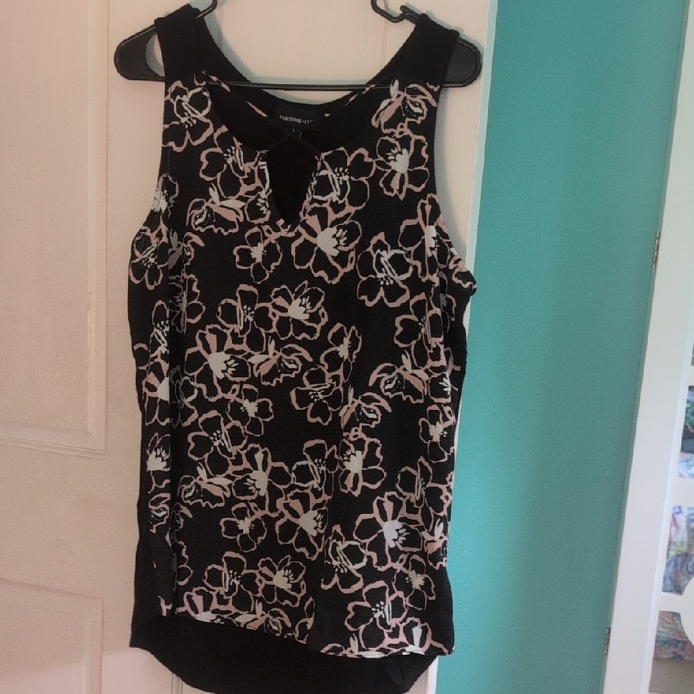 Floral Black and Pink Sleeveless Top